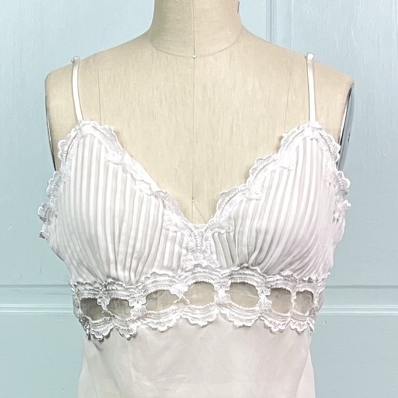 Linea Donatella Camisole Polyester Silk Chiffons Pintucks Lace Sz L Bridal White - Picture 3 of 9